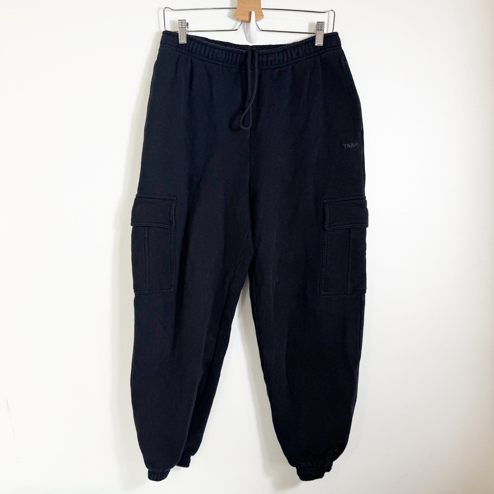 TNA Sweatfleece Cozy Fleece Mega Fit Cargo Sweatpants Womens Medium Black Jogger